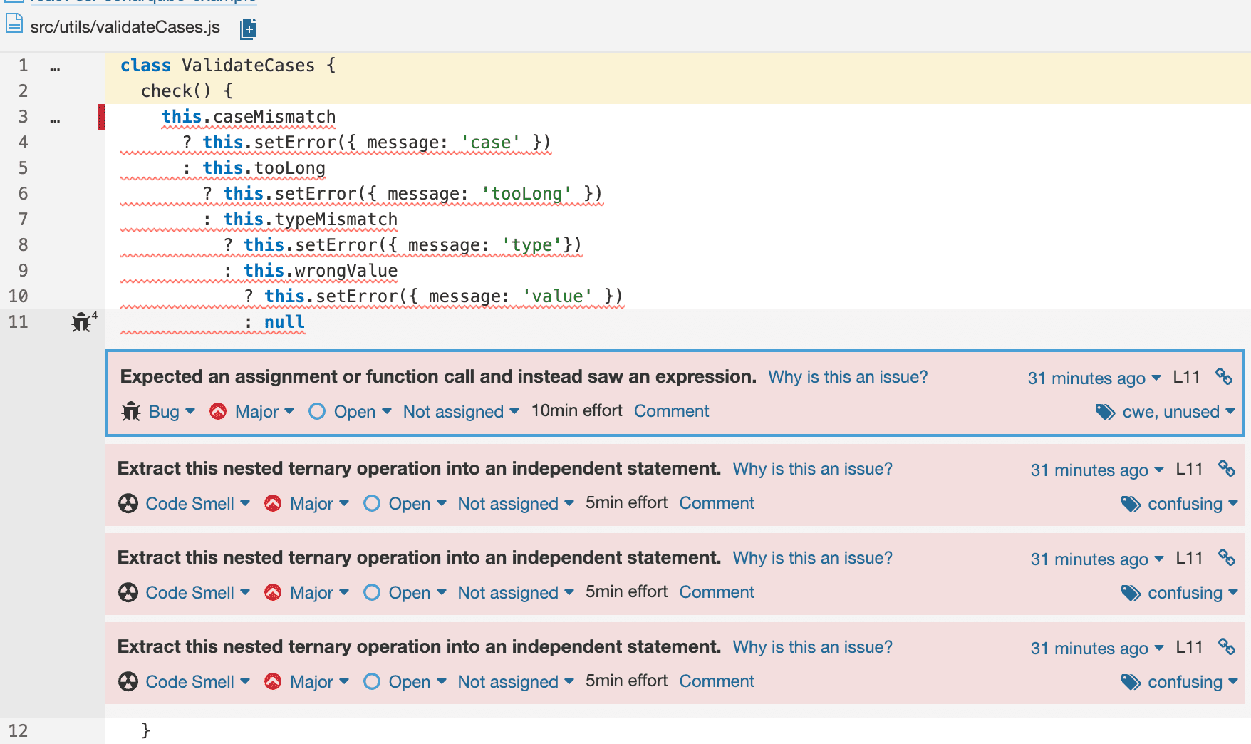 SonarQube code smells error example