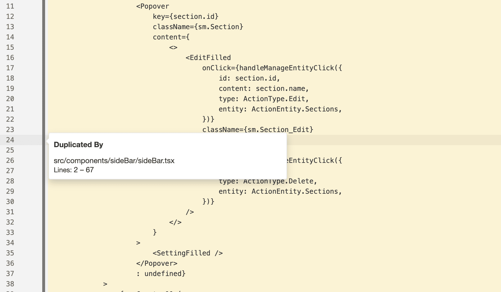 SonarQube line duplications error example