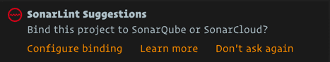 SonarLint configure binding suggestion prompt