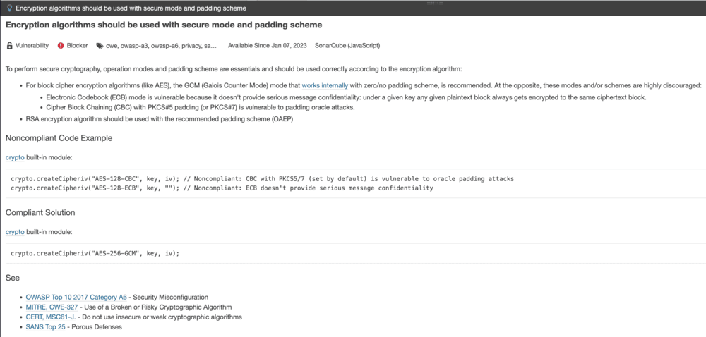 SonarQube vulnerability error explanation